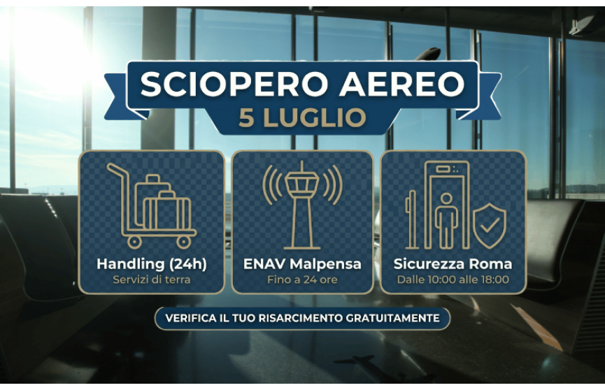 Sciopero aerei 5 luglio 2026: stop di 24 ore